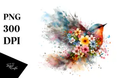 Colorful Bird with Spring Flowers PNG Product Image 1
