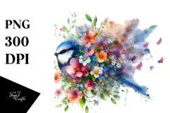 Colorful Grungy Bird with Spring Flowers, High-Res PNG Product Image 1