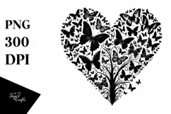 Half Butterfly Heart Silhouettes, PNG Product Image 1