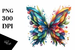 Vibrant Butterfly with Flowers, PNG Product Image 3
