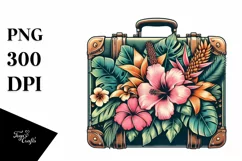 Vintage Tropical Flower Suitcase Style Clipart Product Image 1