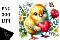 Baby Chicken Holding Heart PNG Product Image 1