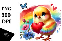 Baby Chicken Holding Heart PNG Product Image 1