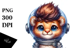 Cute Baby Lion with Astronaut Helmet, Transparent PNG Product Image 1