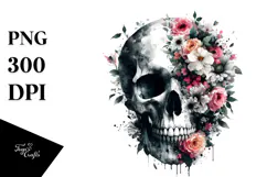 Grungy Skull with Flowers PNG Product Image 1