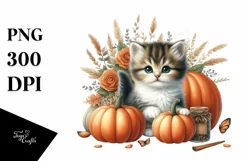 Cute Baby Kitten Pumpkin Watercolor Product Image 3