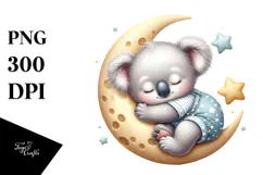 Cute Baby Koala Sleeping Moon | Sublimation Clipart Product Image 1