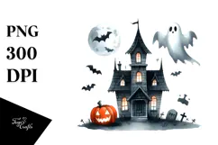 Funny Haunted House Clipart, Watercolor Style Product Image 1