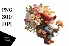 Detailed Gnome Carrying Freesia Bouquet | Clipart Product Image 1