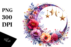 Vibrant Boho Moon with Flowers Stars Product Image 1