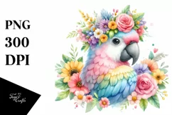 Cartoon Macaw with Flower Crown | Pastel Colors Product Image 1