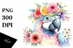 Cartoon Macaw with Flower Crown | Pastel Colors Product Image 1