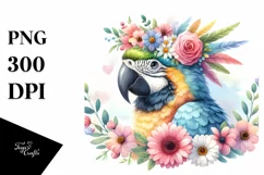 Cartoon Macaw with Flower Crown | Pastel Colors Product Image 3