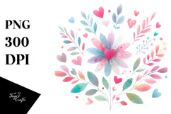 Simple Flower with Heart Petals, Pastel Watercolor Product Image 1