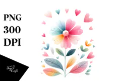 Simple Flower with Heart Petals, Pastel Watercolor Product Image 1