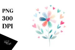 Colorful Digital Flower with Heart Petals, Transparent PNG Product Image 1
