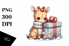 Cute Baby Giraffe, Winter PNG Product Image 3