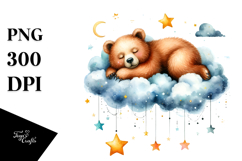 Vibrant Bear Sleeping Cloud Stars | Sublimation Clipart Product Image 1
