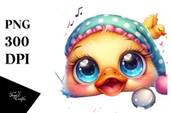 Vibrant Baby Duck with Crazy Eyes, Watercolor Art Product Image 1