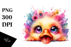 Vibrant Baby Duck with Crazy Eyes, Watercolor Design Product Image 1