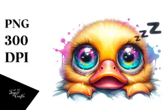 Vibrant Baby Duck with Crazy Eyes, Watercolor Design Product Image 1