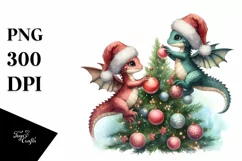 Cute Baby Dragons with Snowman, Transparent PNG Product Image 1