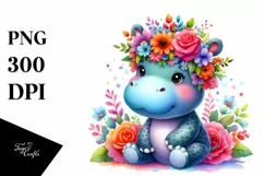 Cartoon Hippo with Flower Crown | Vibrant Colors Product Image 3