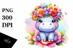 Cartoon Hippo with Flower Crown | Vibrant Colors Product Image 3