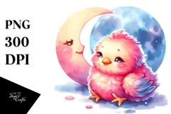 Resting Baby Chicken on Smiling Moon, PNG Product Image 1