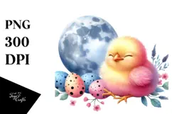 Resting Baby Chicken on Smiling Moon, PNG Product Image 1