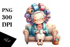 Colorful Lady on Couch | Hair Curlers Mug | Clipart Product Image 1