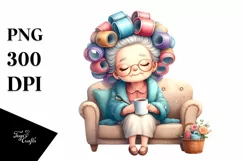 Colorful Lady on Couch | Hair Curlers Mug | Clipart Product Image 1
