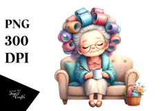 Colorful Lady on Couch | Hair Curlers Mug | Clipart Product Image 1