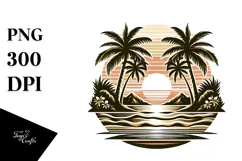 Retro Beach Sunset Clipart PNG Product Image 1