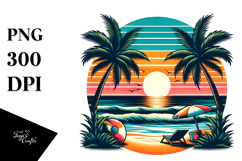 Retro Tropical Beach Sunset PNG Product Image 1