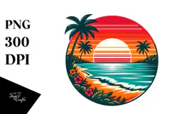 Retro Beach Sunset Clipart PNG Product Image 1