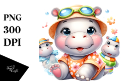 Cute Baby Hippo on Beach, PNG Product Image 1