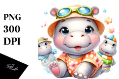 Cute Baby Hippo on Beach, PNG Product Image 1