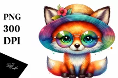 Watercolor Cute Baby Fox Sun Hat es Clipart Product Image 3