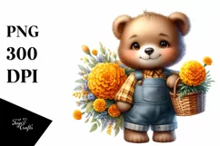 a Cute Baby Bear with Marigold Bouquet Clipart Product Image 3