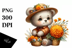 a Cute Baby Bear with Marigold Bouquet Clipart Product Image 1