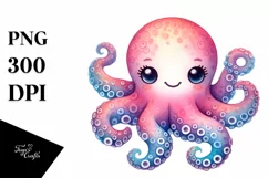 Vibrant Watercolor Cute Octopus | Sublimation Clipart Product Image 4