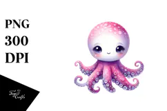 Vibrant Watercolor Cute Octopus | Sublimation Clipart Product Image 1
