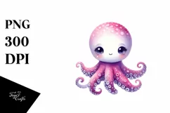 Vibrant Watercolor Cute Octopus | Sublimation Clipart Product Image 4