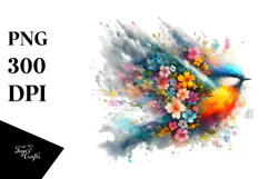 Colorful Bird Spring Flowers PNG Product Image 1