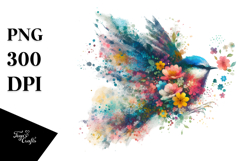 Colorful Grungy Bird, Spring Flowers PNG Product Image 1
