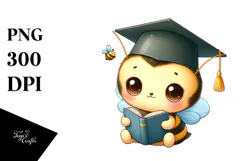Cute Baby Bee with Graduation Cap, Watercolor Design Product Image 1