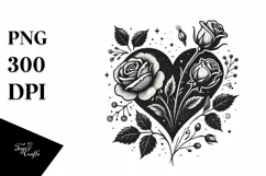 Simple Vintage Heart Roses PNG Product Image 1