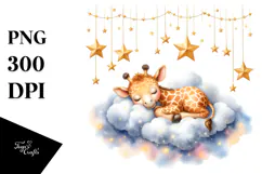 Vibrant Baby Giraffe Sleeping Cloud Stars | Sublimation Product Image 1