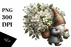 Detailed Gnome Carrying Jasmine Bouquet | Clipart Product Image 3